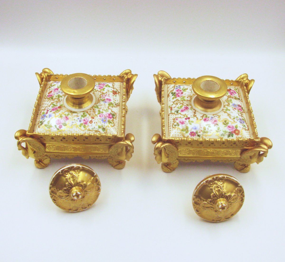 Pair Of 19th Century Porcelain Perfume Bottles By Jacob Petit Paris-photo-7