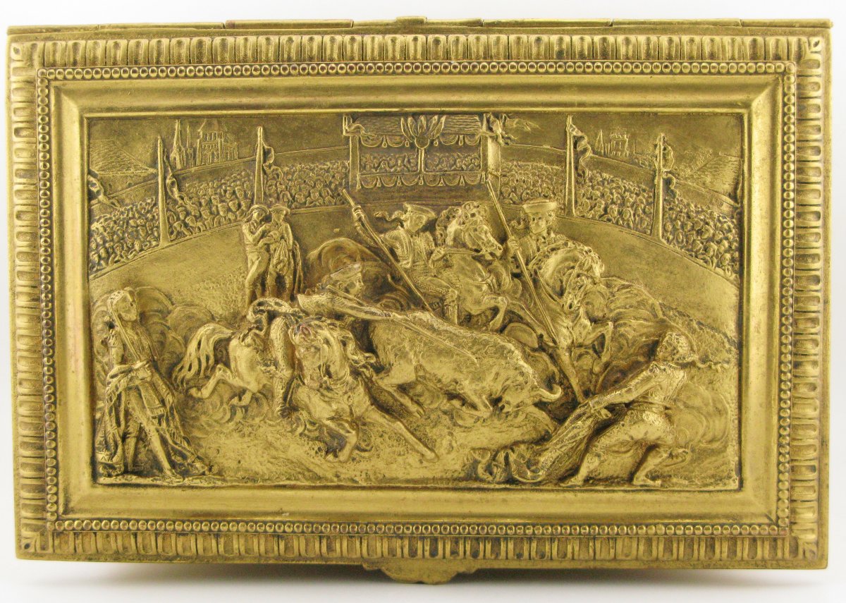 Coffret à bijoux en laiton doré, boîte à musique française du XIXe siècle, par Léopold Oudry-photo-2