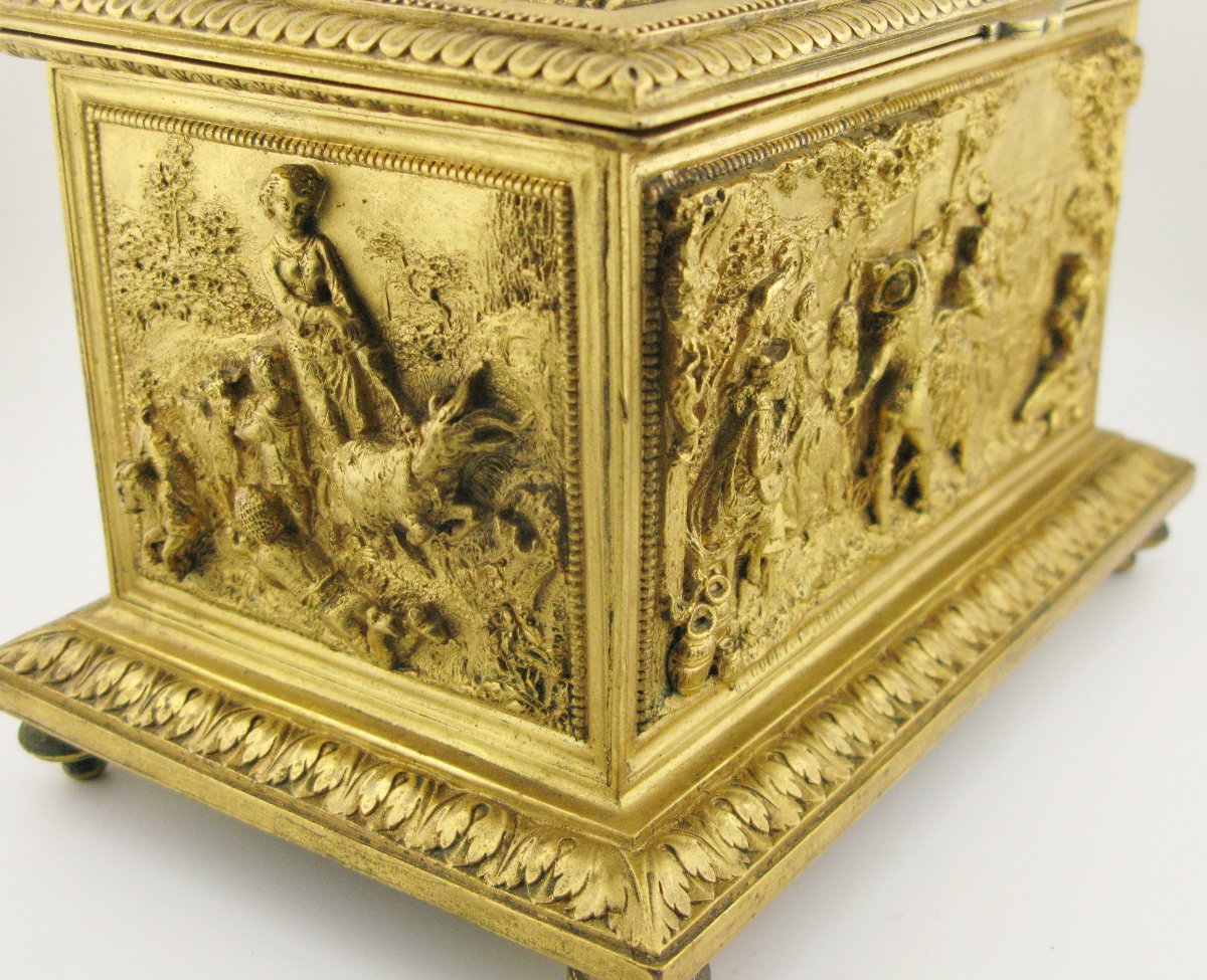 Coffret à bijoux en laiton doré, boîte à musique française du XIXe siècle, par Léopold Oudry-photo-7