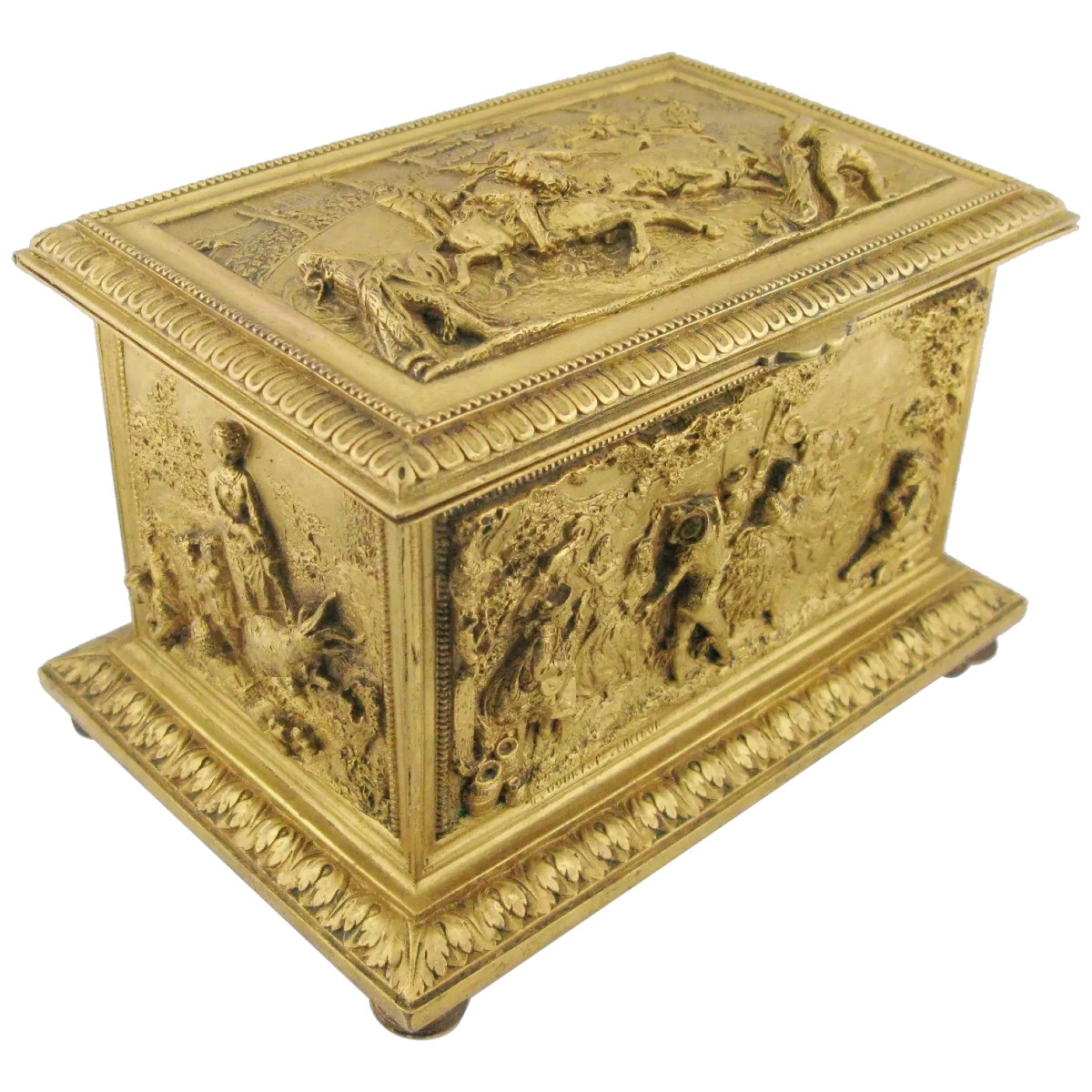 Coffret à bijoux en laiton doré, boîte à musique française du XIXe siècle, par Léopold Oudry