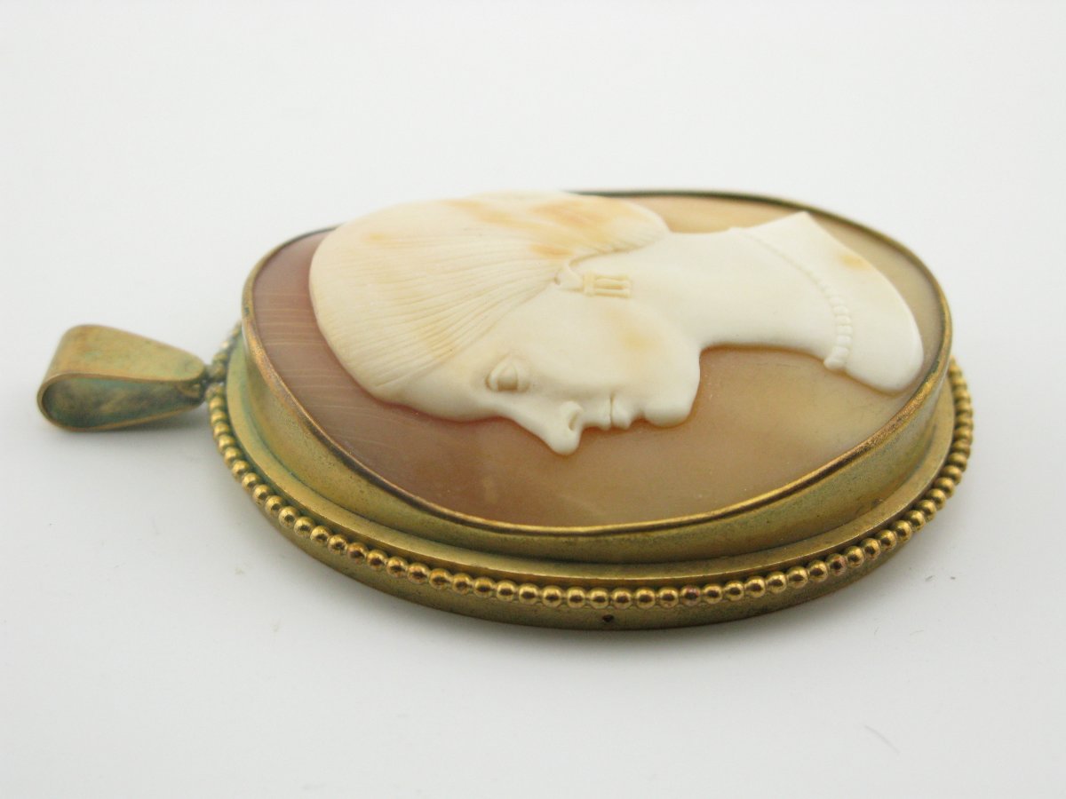 Tommaso Saulini (Italien 1793-1864) grand camée coquillage signé d'une dame-photo-3