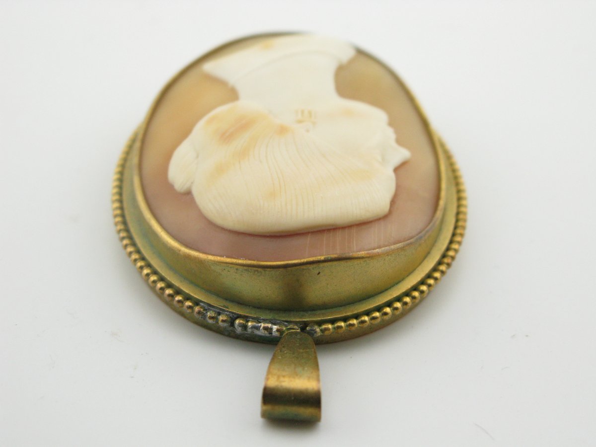 Tommaso Saulini (Italien 1793-1864) grand camée coquillage signé d'une dame-photo-4