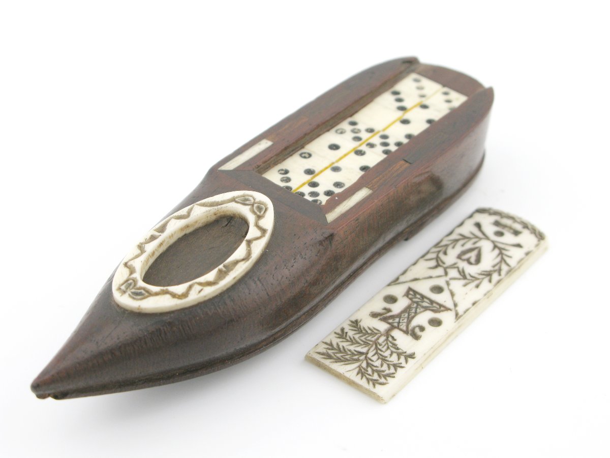 C1800 Napoleonic Or American Prisoner Of War Wooden Shoe Dominoes Set -photo-4