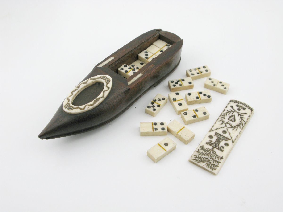 C1800 Napoleonic Or American Prisoner Of War Wooden Shoe Dominoes Set -photo-5