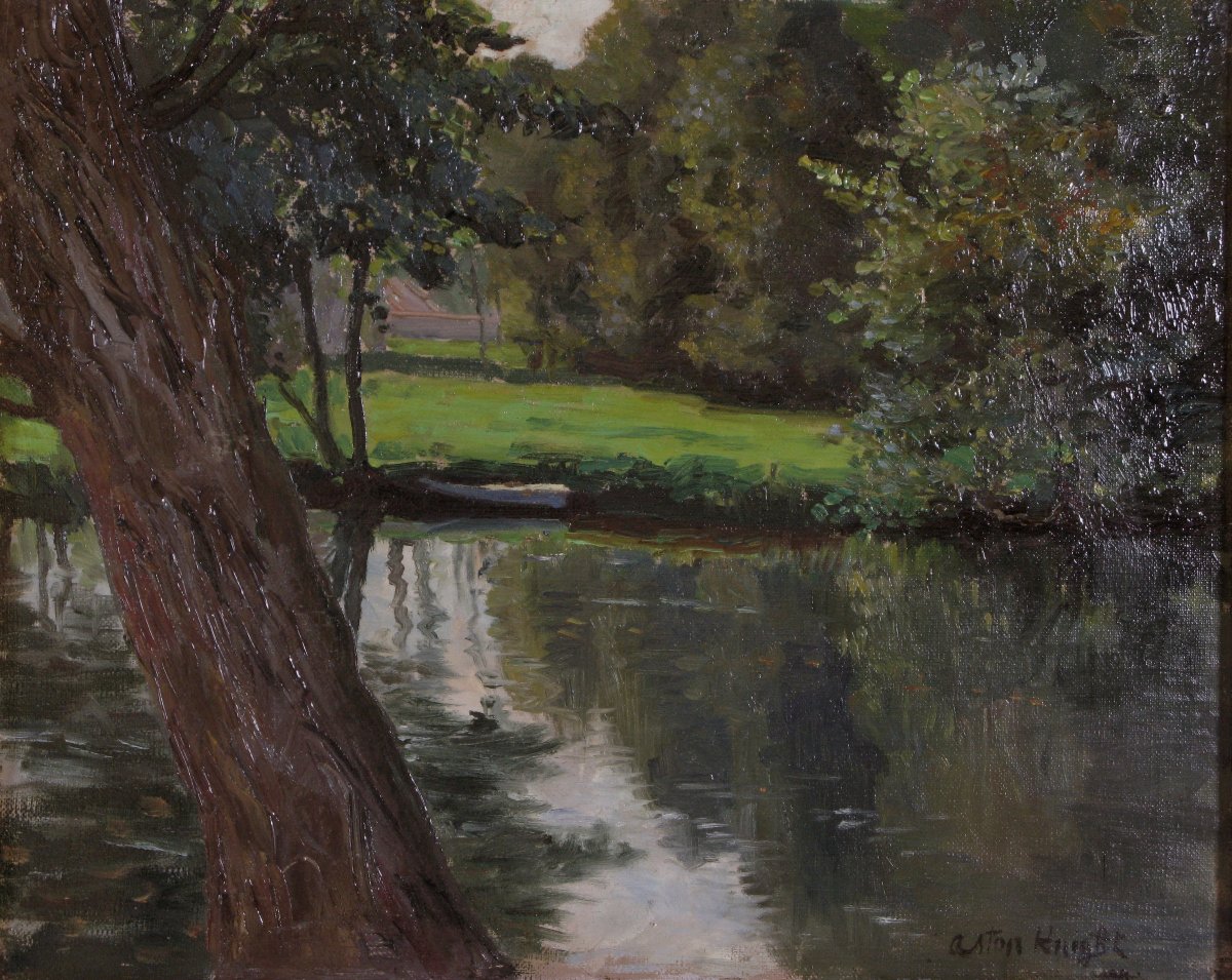 Attributed To Louis Aston Knight (french American 1873-1948) River Landscape Oil-photo-2