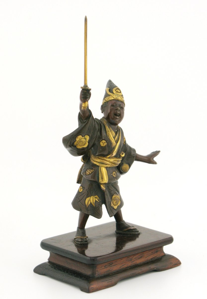 Guerrier okimono en bronze doré de Miyao Eisuke, période Meiji, Japon, XIXe siècle-photo-2
