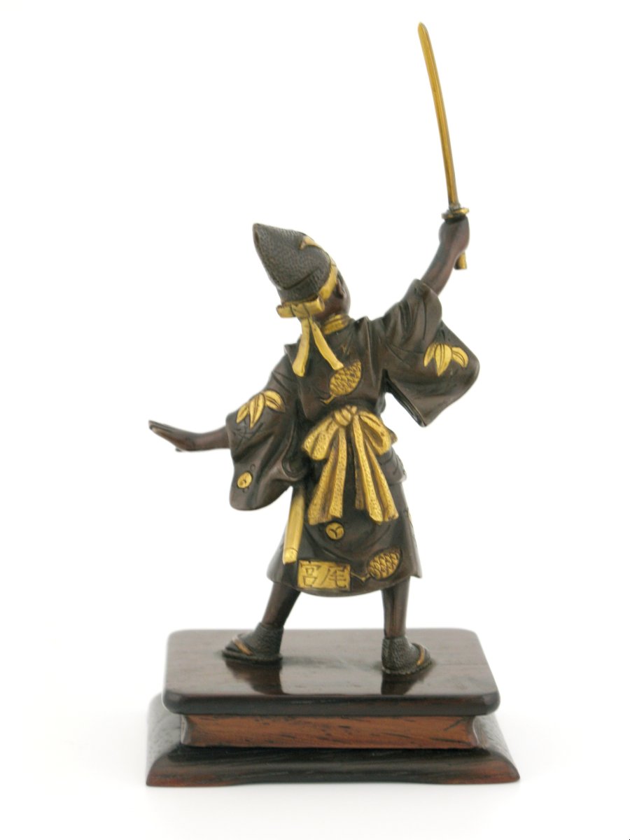Guerrier okimono en bronze doré de Miyao Eisuke, période Meiji, Japon, XIXe siècle-photo-1