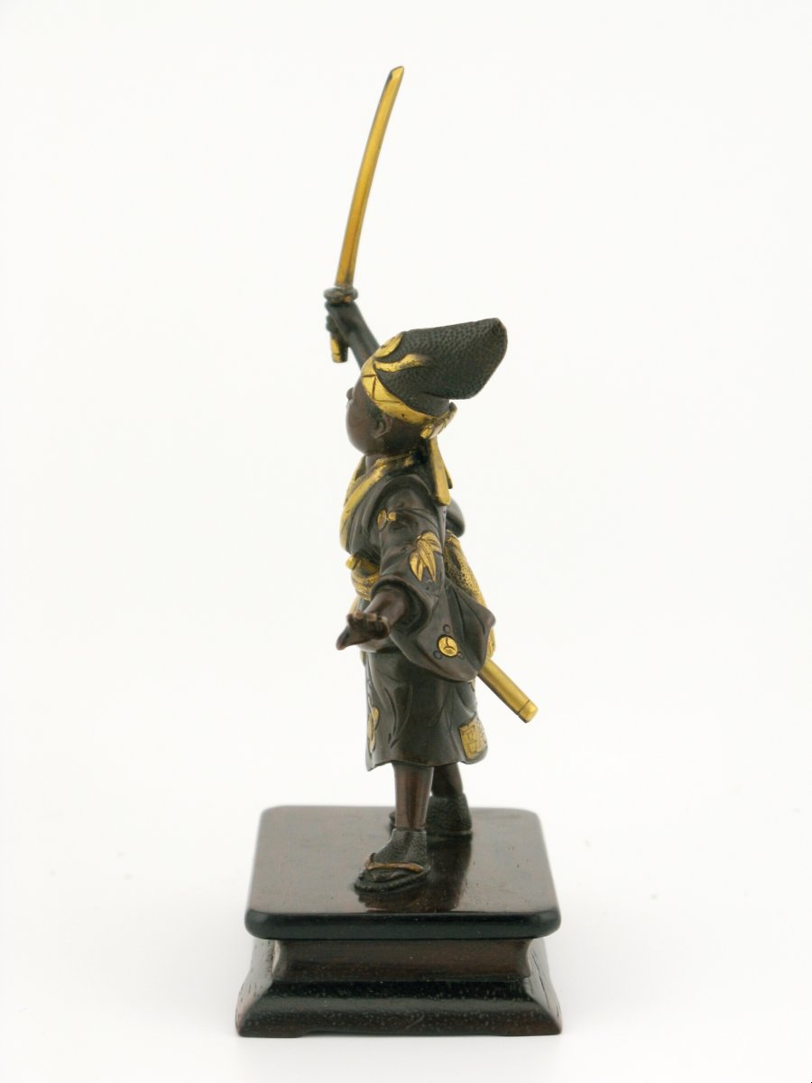 Guerrier okimono en bronze doré de Miyao Eisuke, période Meiji, Japon, XIXe siècle-photo-3