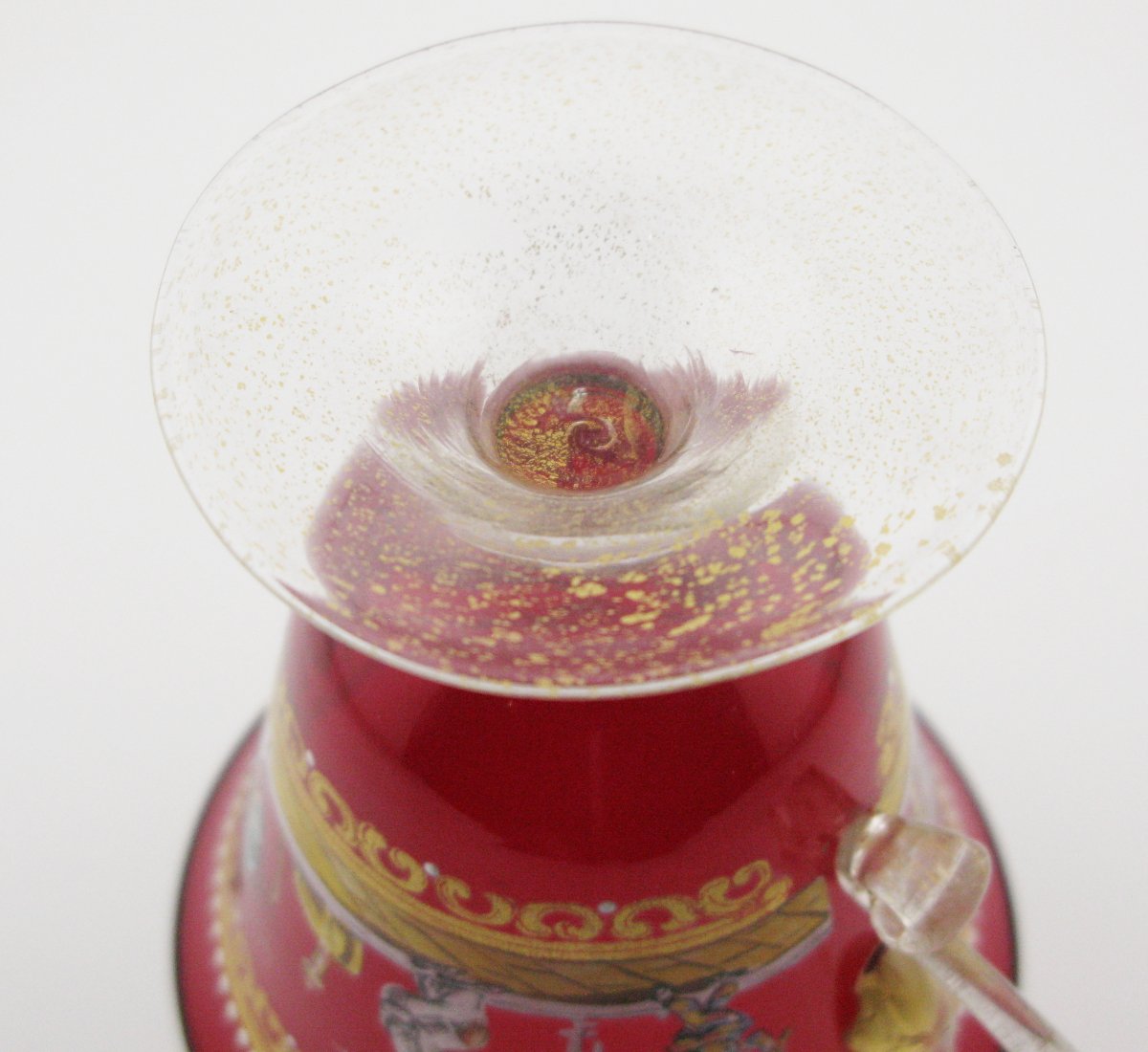 Venetian Murano Commedia Dell'arte Enamel Ruby Glass Cup Saucer Trio-photo-3