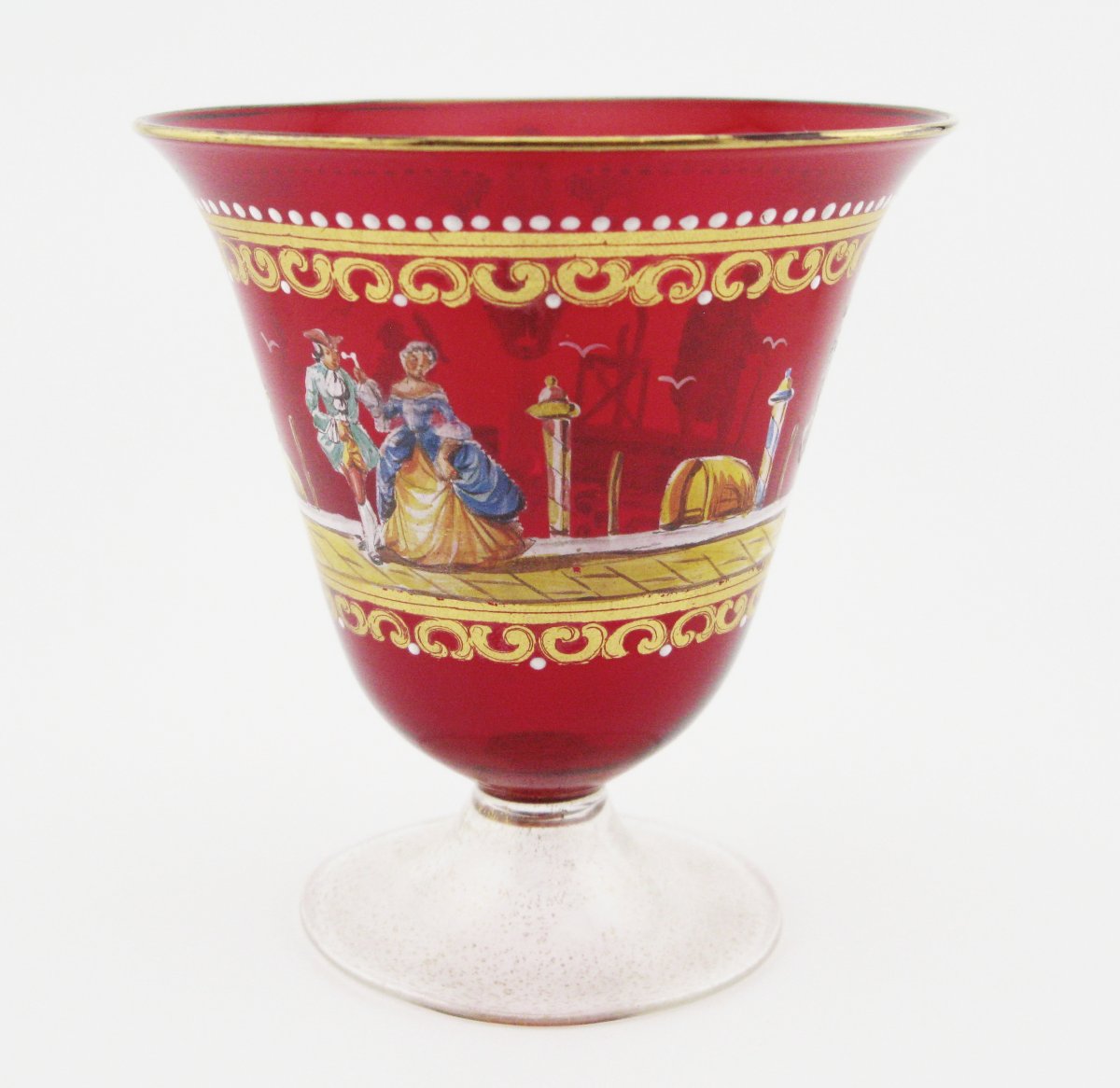Venetian Murano Commedia Dell'arte Enamel Ruby Glass Cup Saucer Trio-photo-6