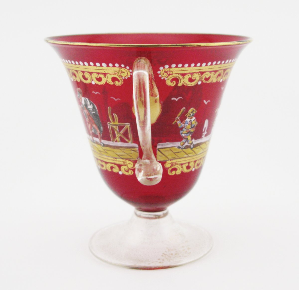 Venetian Murano Commedia Dell'arte Enamel Ruby Glass Cup Saucer Trio-photo-8