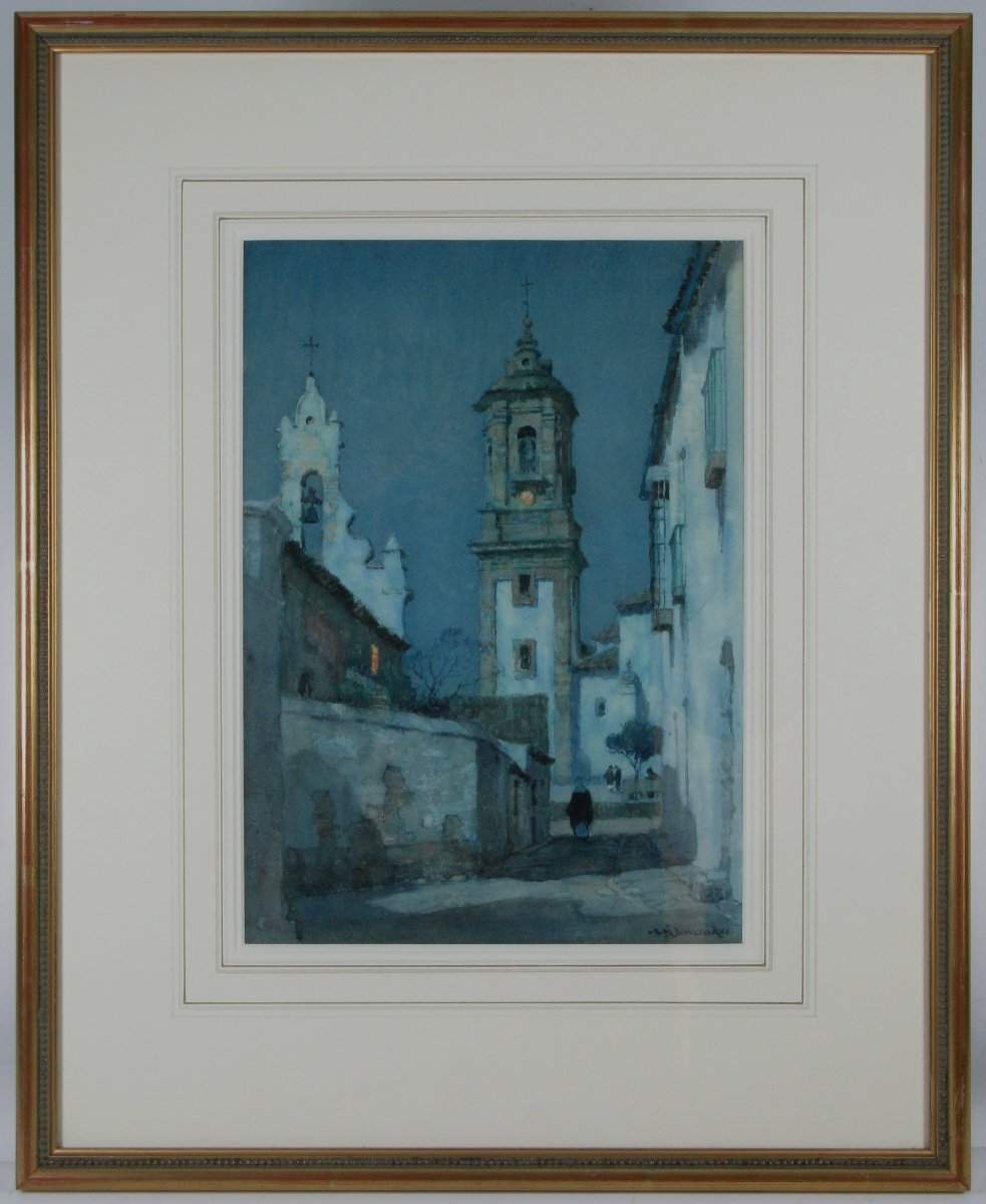 Albert Moulton Foweraker (british 1873-1942) Moonlight Watercolour Of Algeciras-photo-2