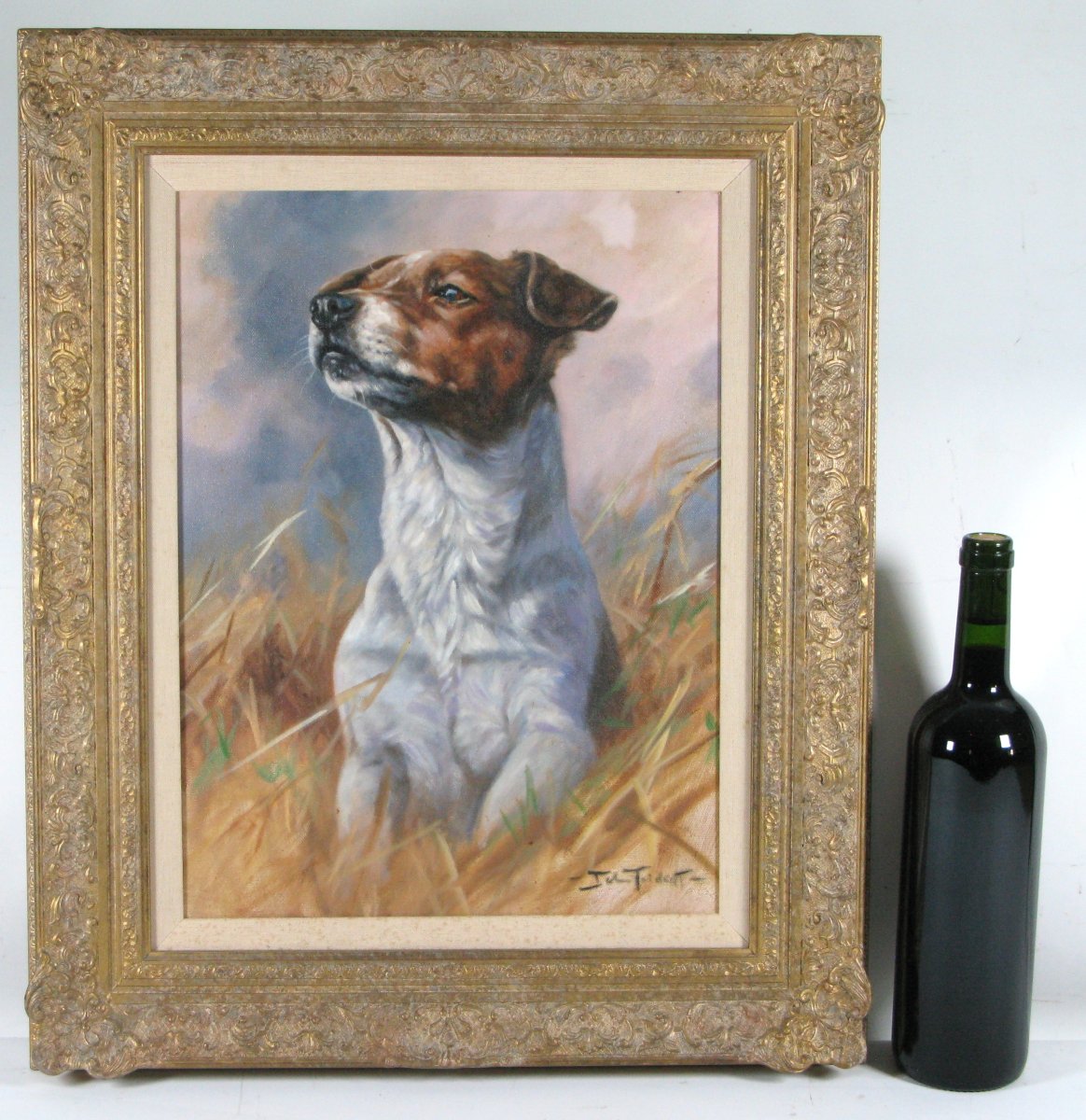 John Trickett (british Born 1953) Portrait Of A Terrier Dog Oil On Canvas-photo-2