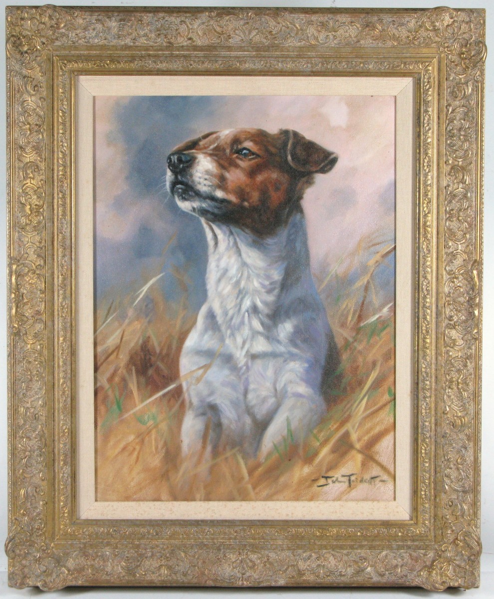 John Trickett (british Born 1953) Portrait Of A Terrier Dog Oil On Canvas