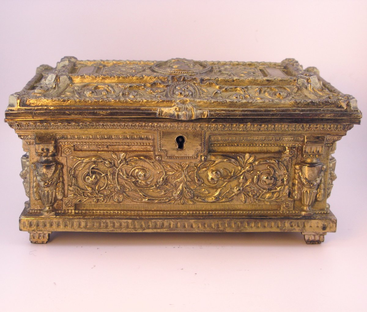 Coffret à bijoux/boîte à musique en métal doré français ou italien de la fin du XIXe siècle-photo-3