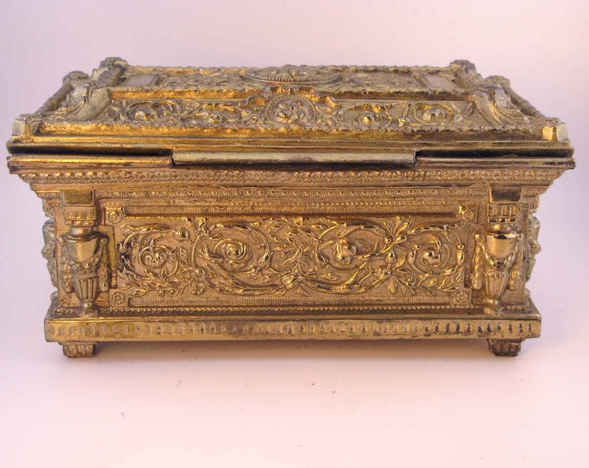 Coffret à bijoux/boîte à musique en métal doré français ou italien de la fin du XIXe siècle-photo-1