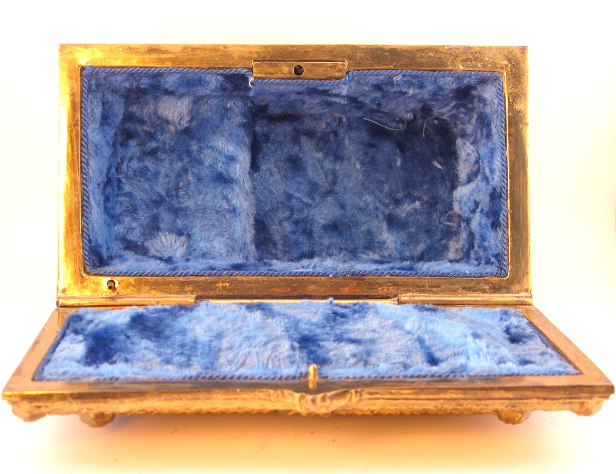Coffret à bijoux/boîte à musique en métal doré français ou italien de la fin du XIXe siècle-photo-5
