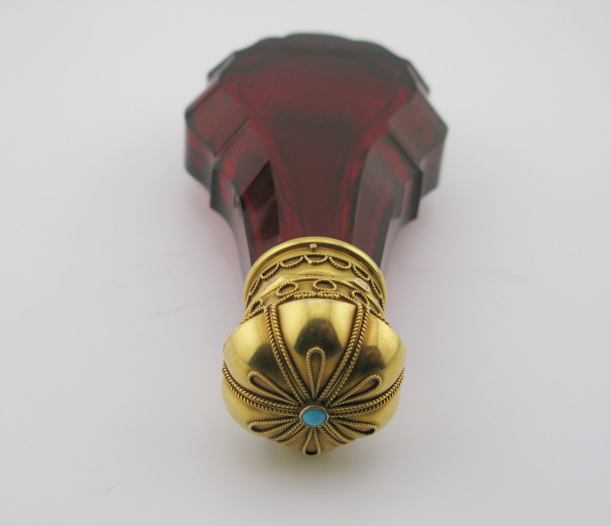 Ruby-cut Glass Perfume Bottle, Mounted On 22-carat Gold, 19th Century-photo-4