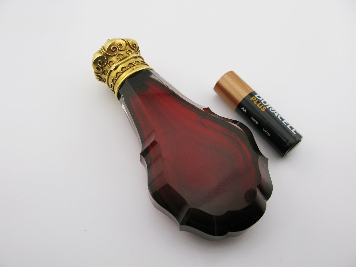 Ruby-cut Glass Perfume Bottle, Mounted On 22-carat Gold, 19th Century-photo-1