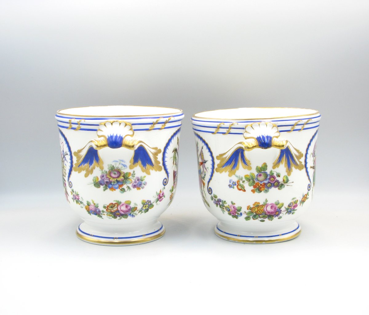 Paire de rafraîchissoirs en verre porcelaine de style Sèvres-photo-2