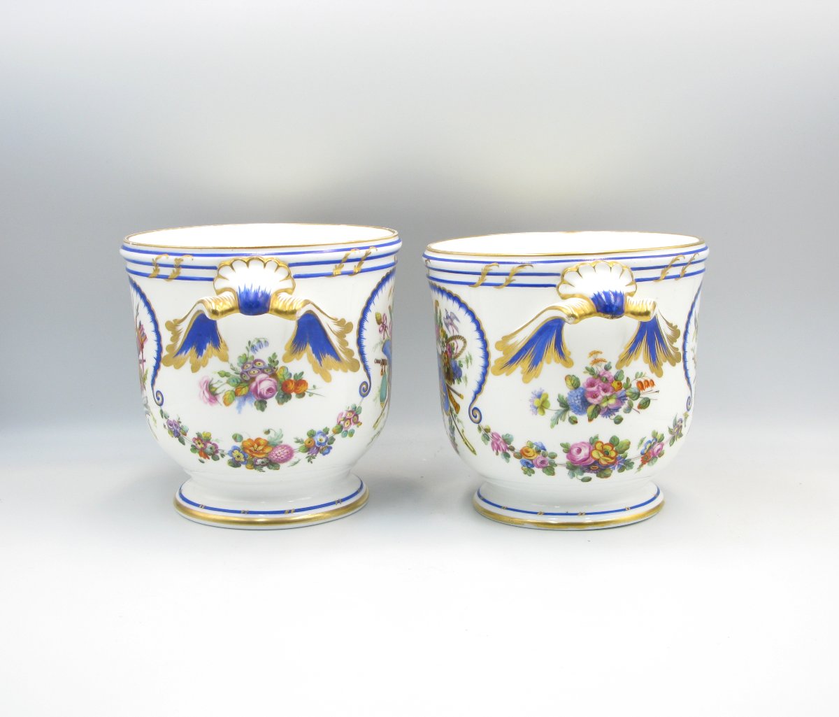 Paire de rafraîchissoirs en verre porcelaine de style Sèvres-photo-4