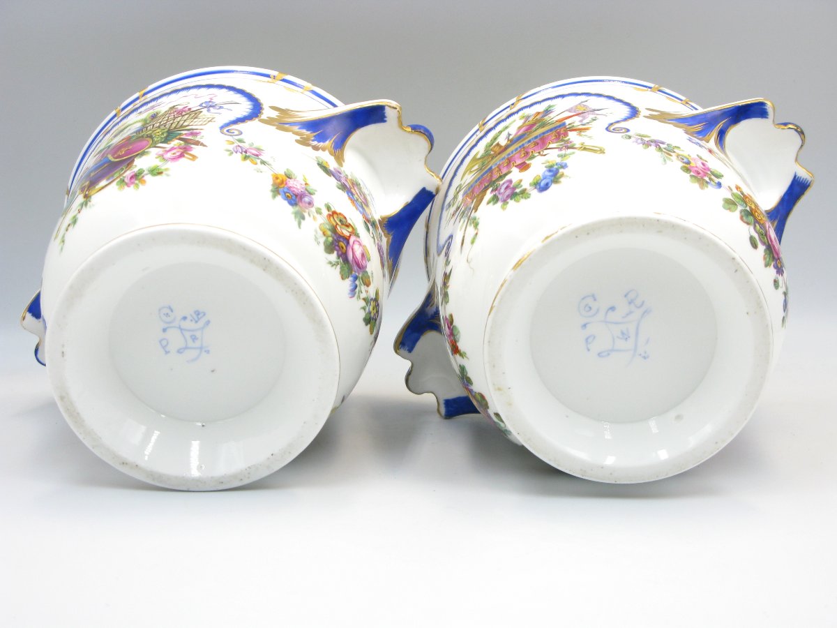 Paire de rafraîchissoirs en verre porcelaine de style Sèvres-photo-2