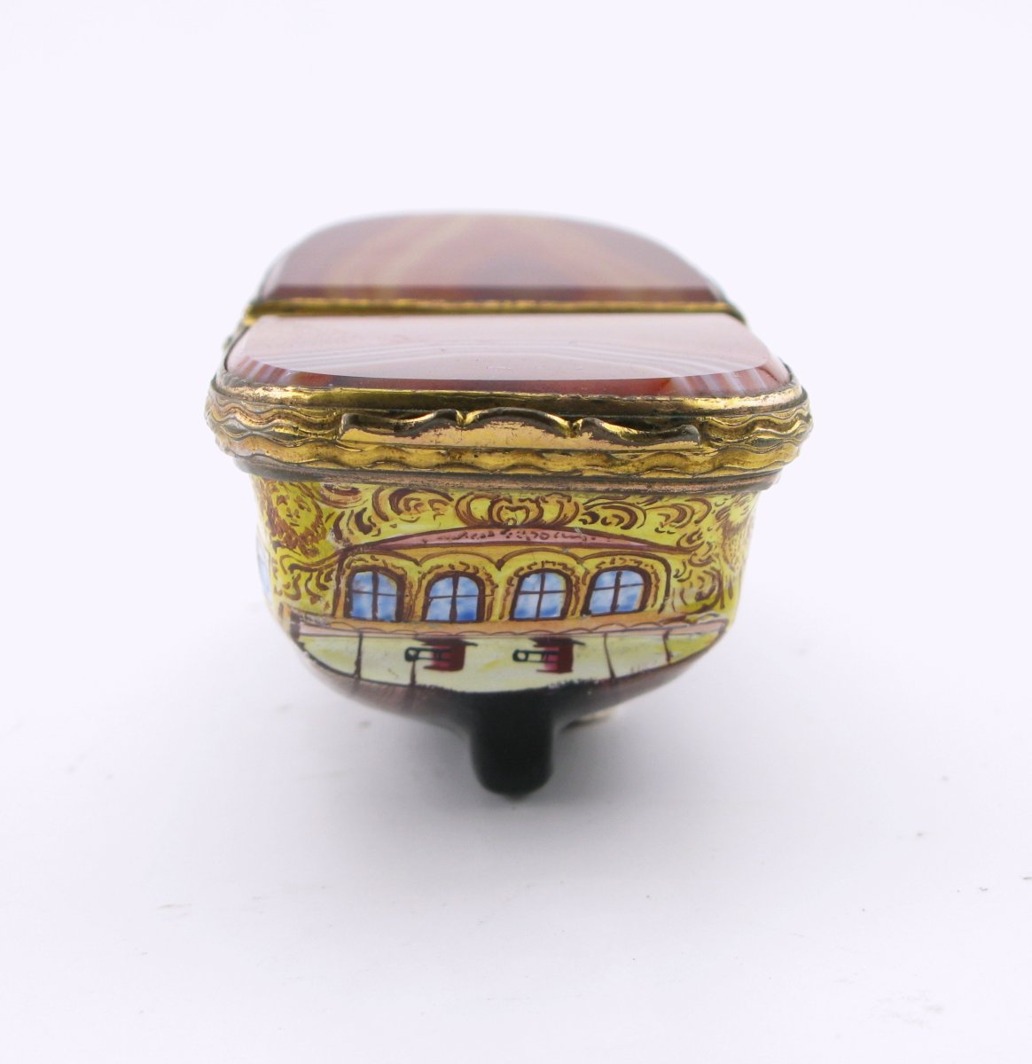 18th-century South Staffordshire Bilston Enamel Agate Double Snuff Box Ship-photo-4
