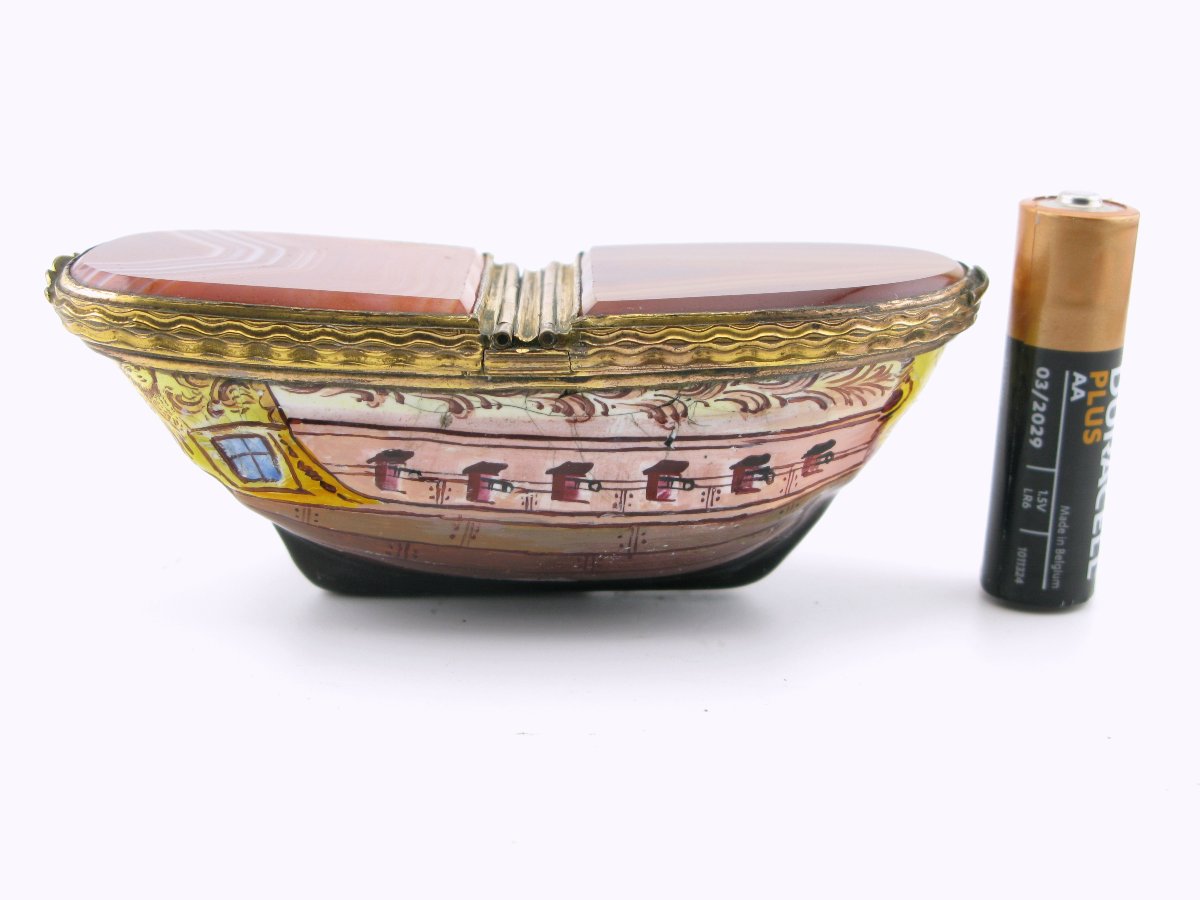 18th-century South Staffordshire Bilston Enamel Agate Double Snuff Box Ship-photo-4