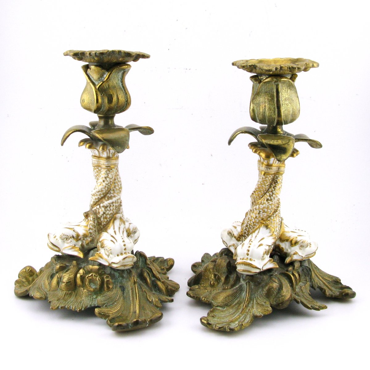 Pair Of 19th-century English Ormolu And Porcelain Candlesticks-photo-2