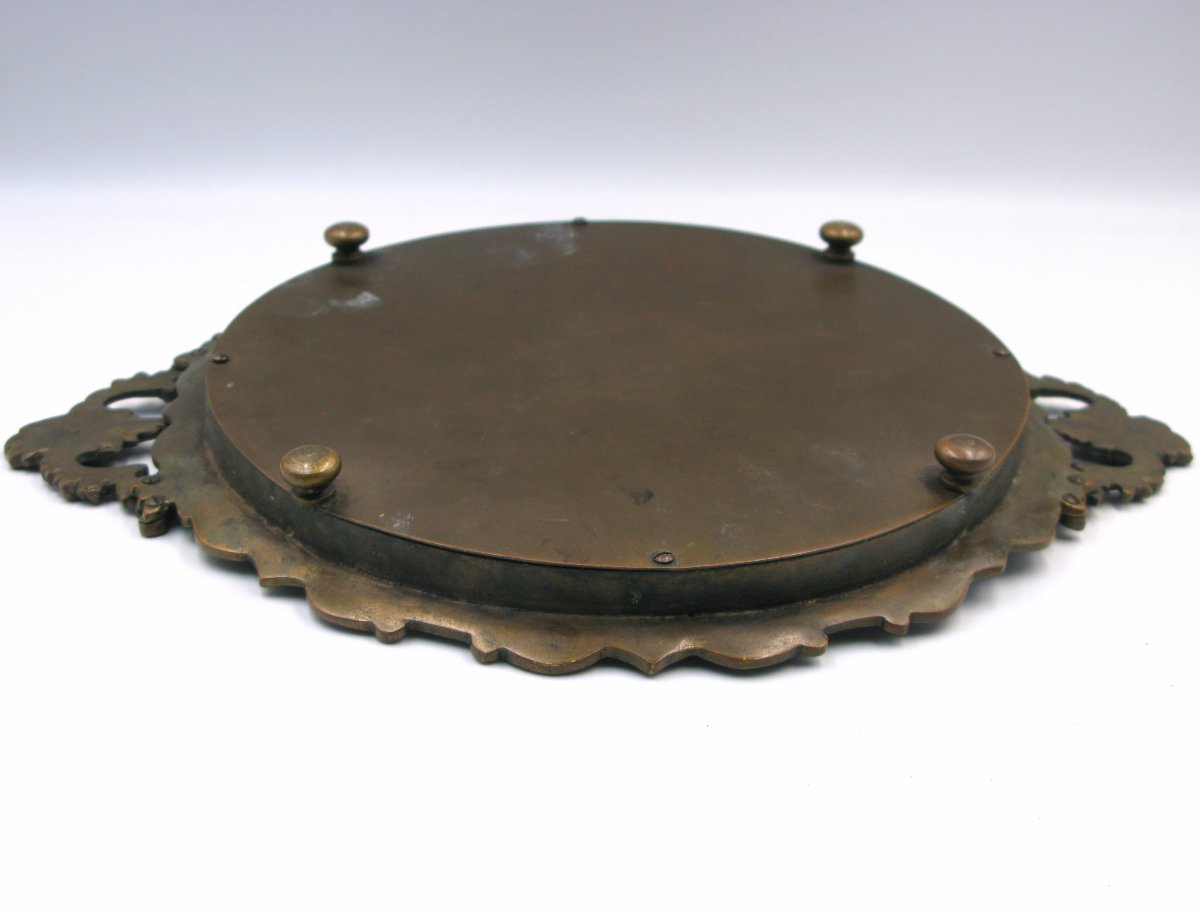 Plateau en porcelaine, bronze et émail champlevé du XIXe siècle C. Rochette-photo-1