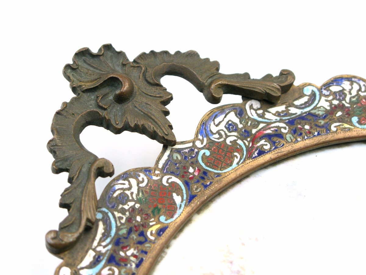Plateau en porcelaine, bronze et émail champlevé du XIXe siècle C. Rochette-photo-3