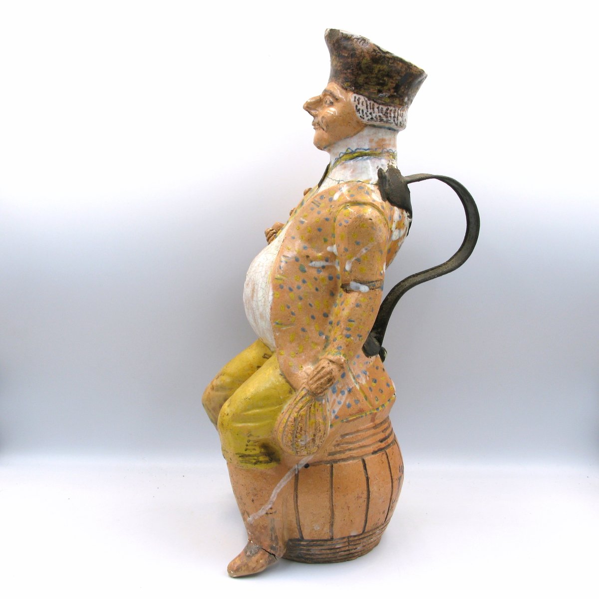 Large 18th-century Rouen Documentary Faience Figural Jug, 1782-photo-2
