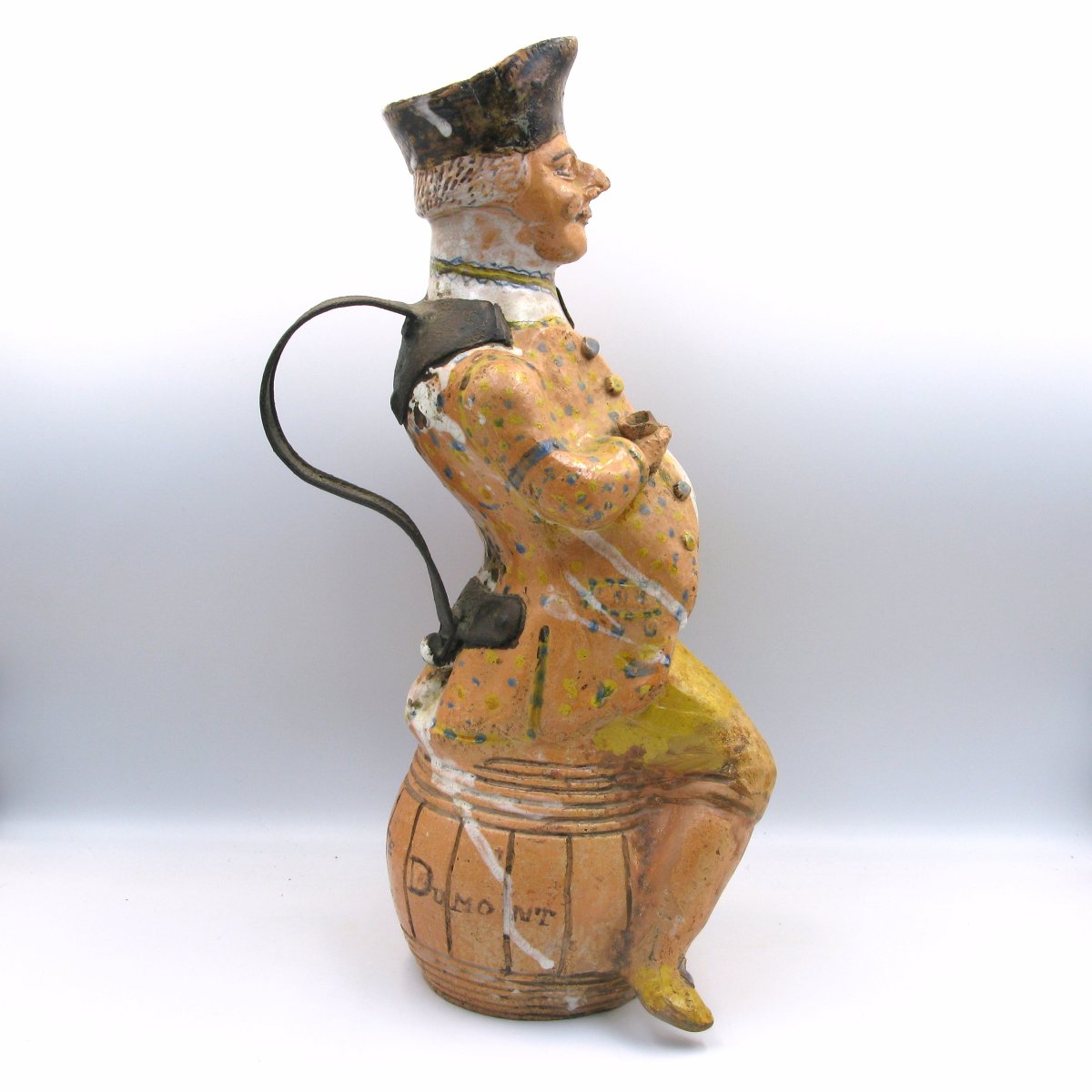 Large 18th-century Rouen Documentary Faience Figural Jug, 1782-photo-4