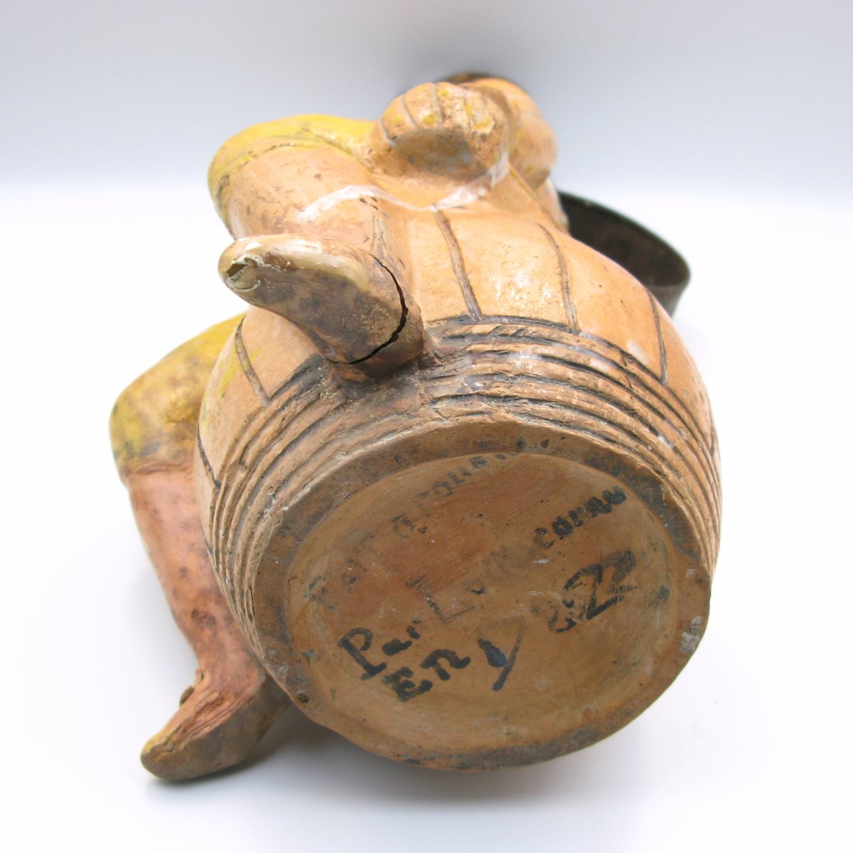 Large 18th-century Rouen Documentary Faience Figural Jug, 1782-photo-1