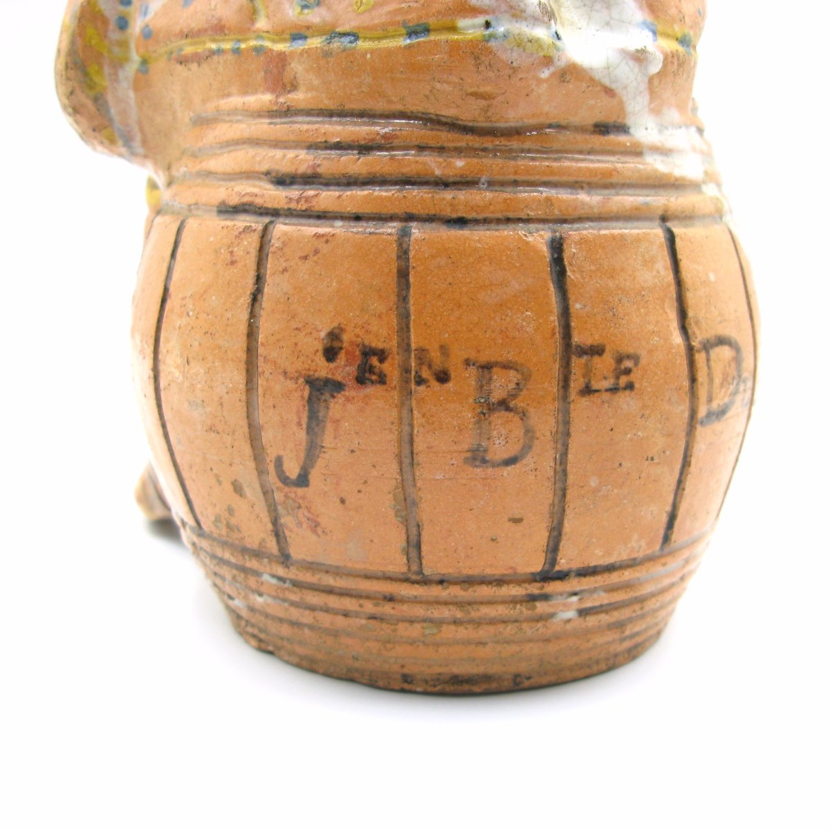 Large 18th-century Rouen Documentary Faience Figural Jug, 1782-photo-4