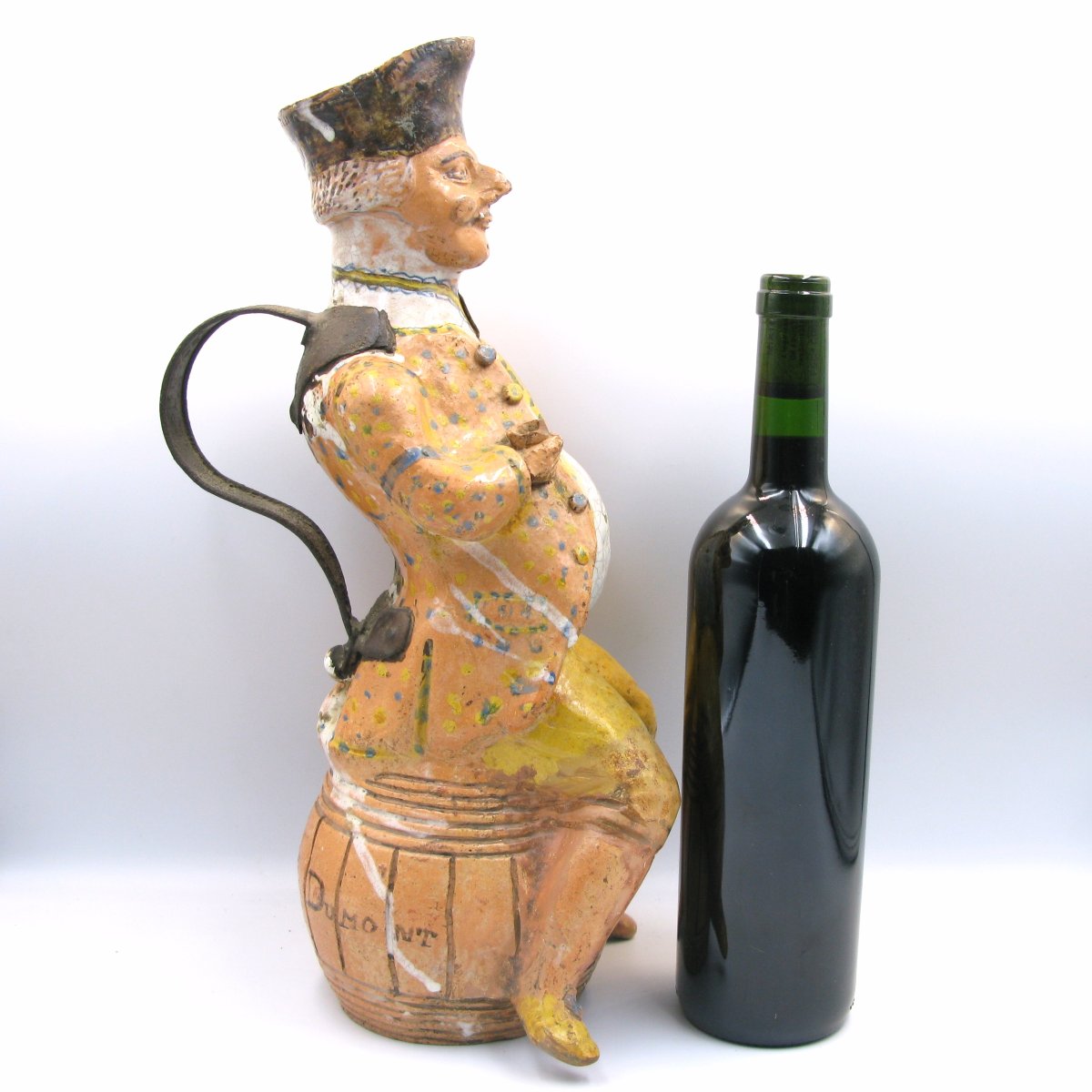 Large 18th-century Rouen Documentary Faience Figural Jug, 1782-photo-8