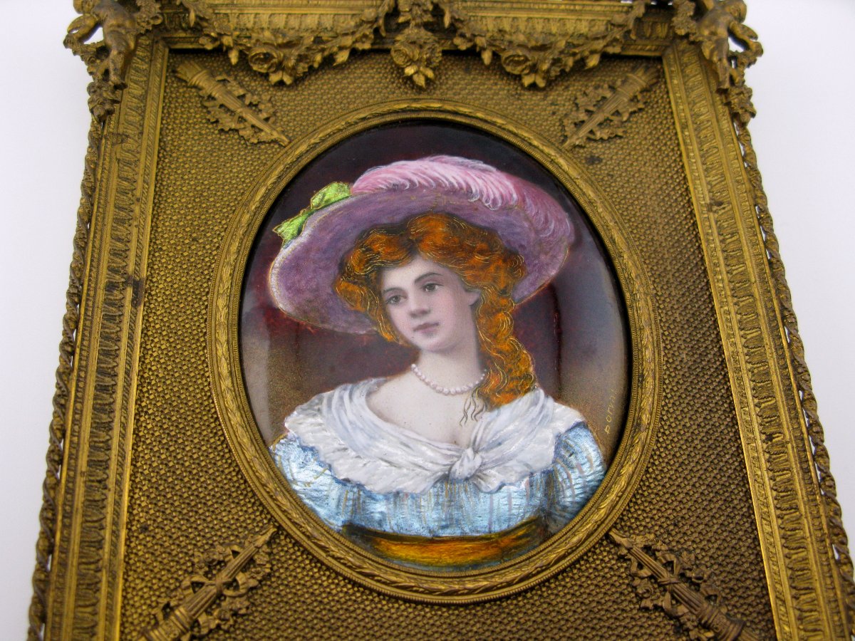 Portrait en émail français d'une dame dans un cadre de style Empire, vers 1900-photo-2