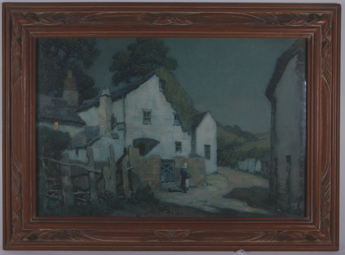 Albert Moulton Foweraker (british 1873-1942) Cottages In Moonlight Watercolour -photo-2