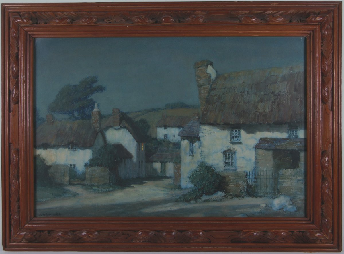 Albert Moulton Foweraker (british 1873-1942) Moonlit Cottages Watercolor-photo-2