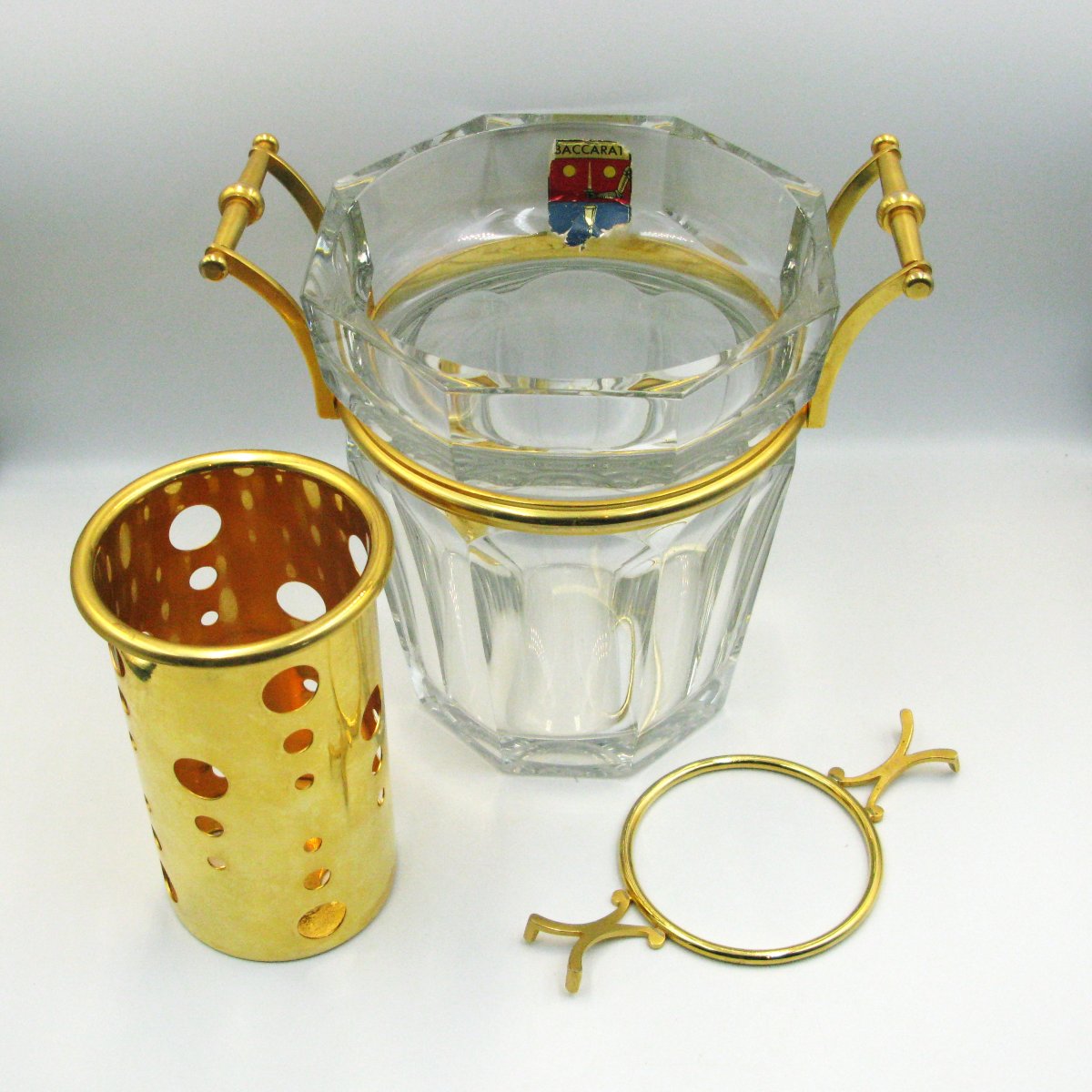 Seau à champagne Baccarat « Harcourt » en cristal et plaqué or, complet-photo-4