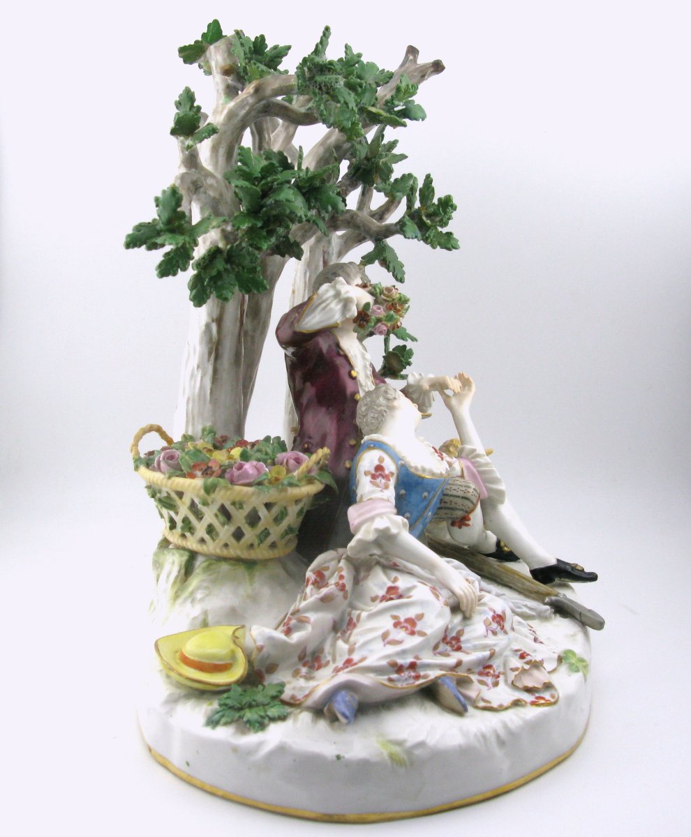 Groupe pastoral en porcelaine de Meissen, représentant un berger et une bergère, XIXe siècle-photo-4