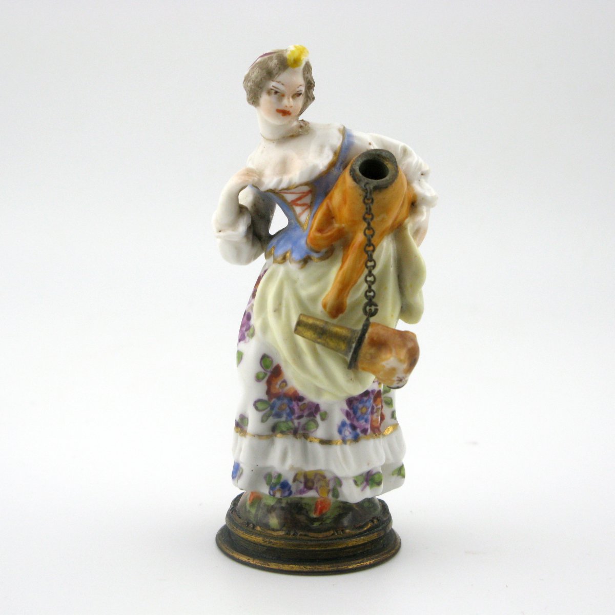 A 19th-century Dresden Porcelain Figural Scent Bottle Lady And Dog.-photo-1