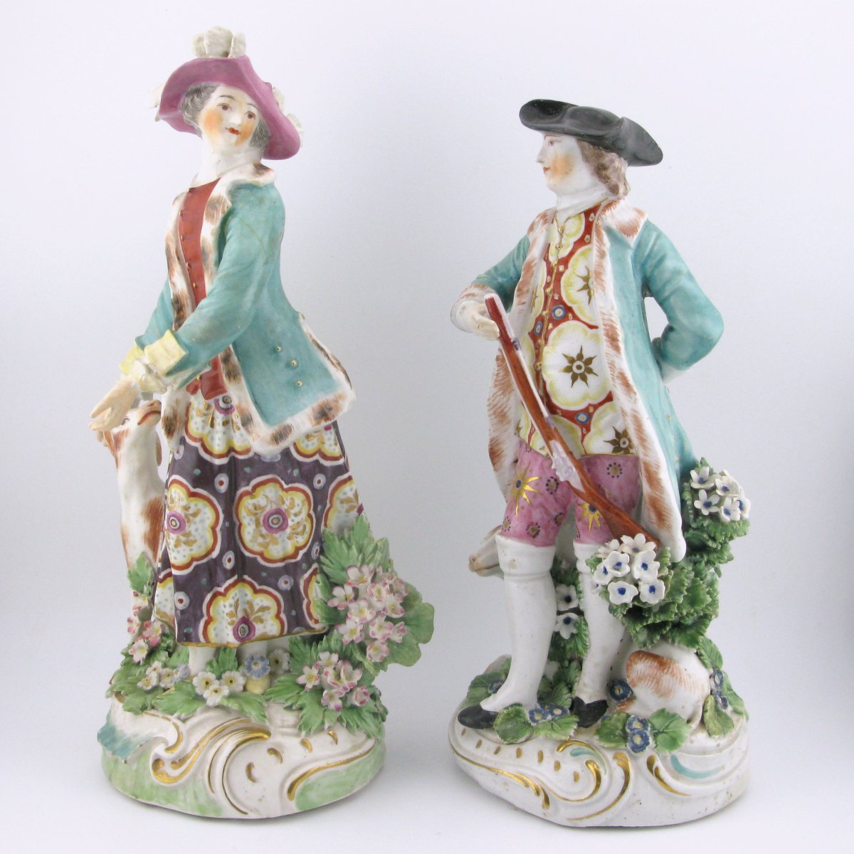 Pair Of Chelsea Porcelain Figures, Red Anchor, Hunter And Lady, Circa 1755-photo-2