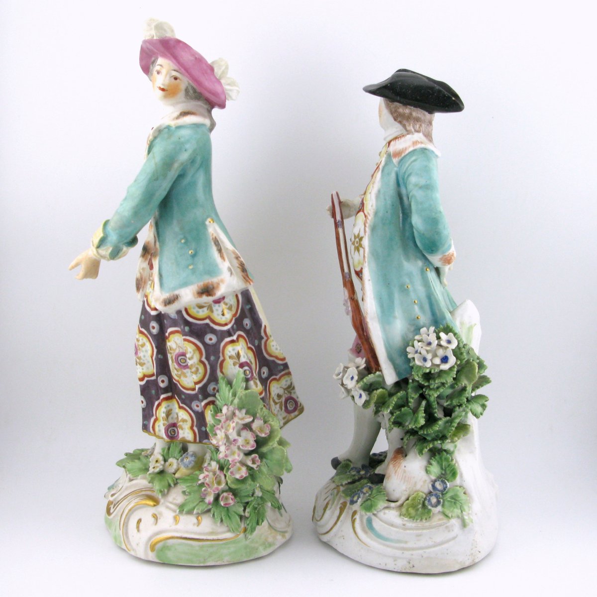 Pair Of Chelsea Porcelain Figures, Red Anchor, Hunter And Lady, Circa 1755-photo-3