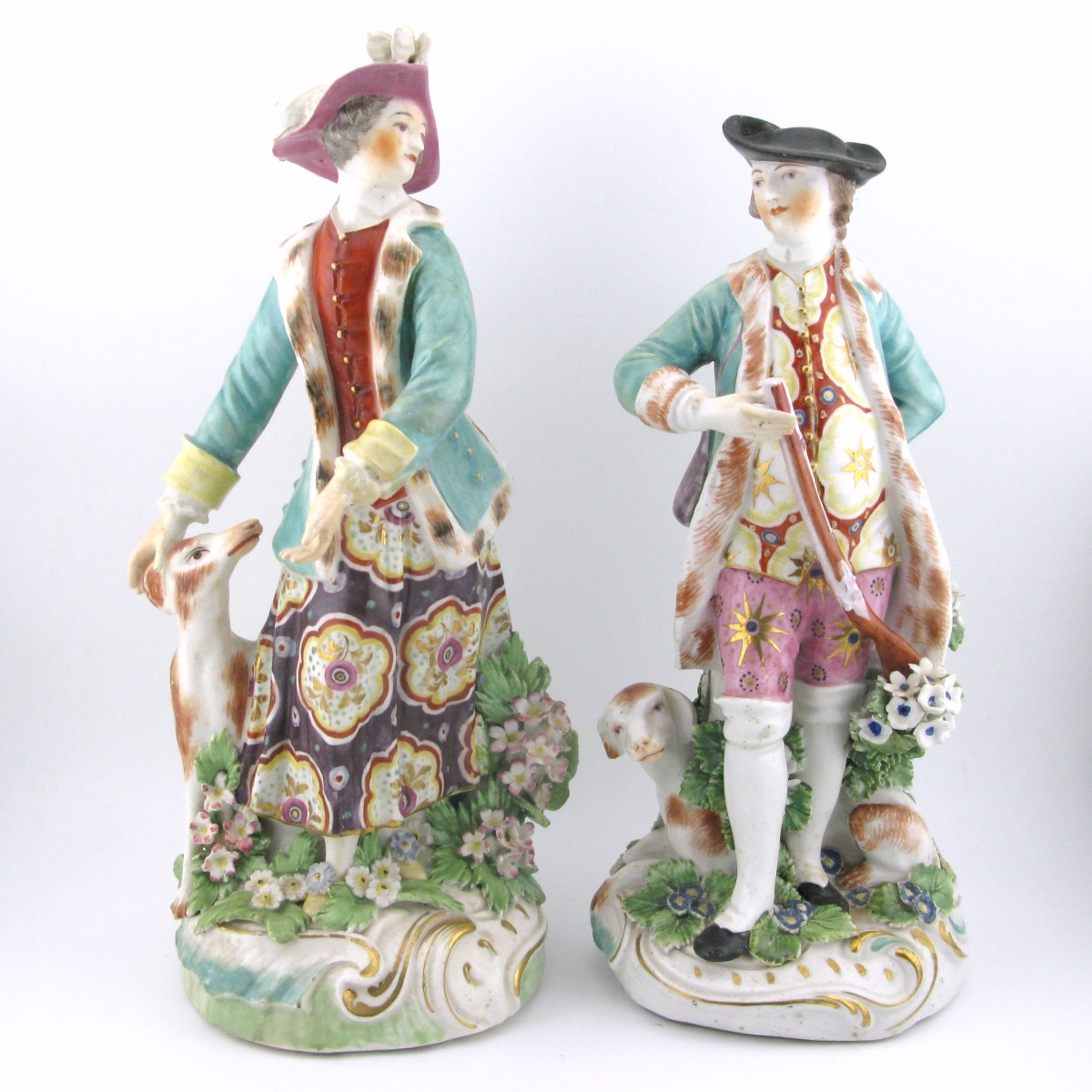 Pair Of Chelsea Porcelain Figures, Red Anchor, Hunter And Lady, Circa 1755