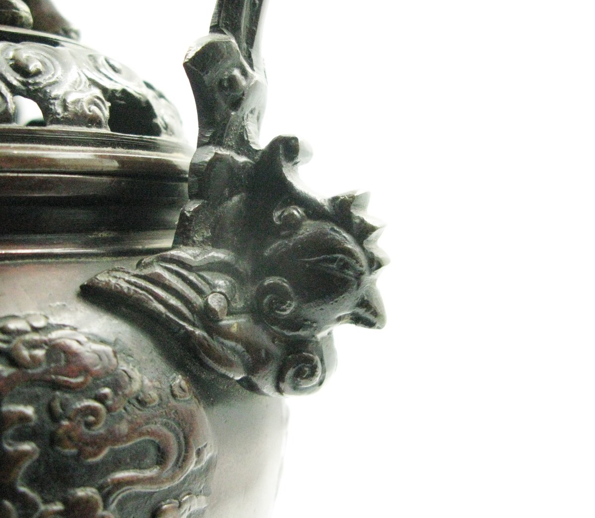 Paire de grands brûle-encens koro en bronze, datant de l'ère Meiji (vers 1900).-photo-2