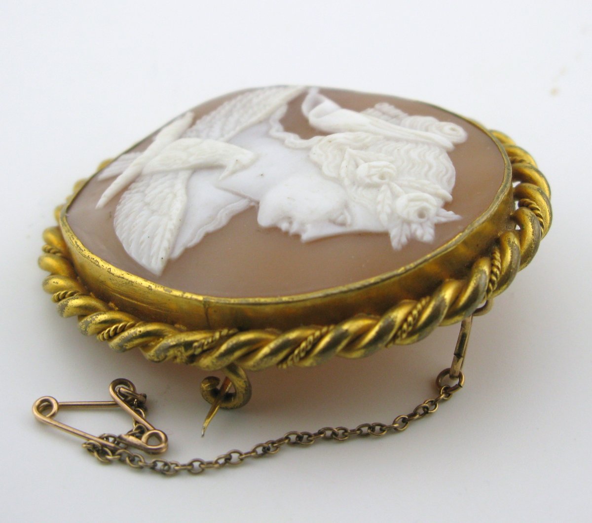Large 19th-century Shell Cameo Brooch, Allegory Of The Day-photo-1