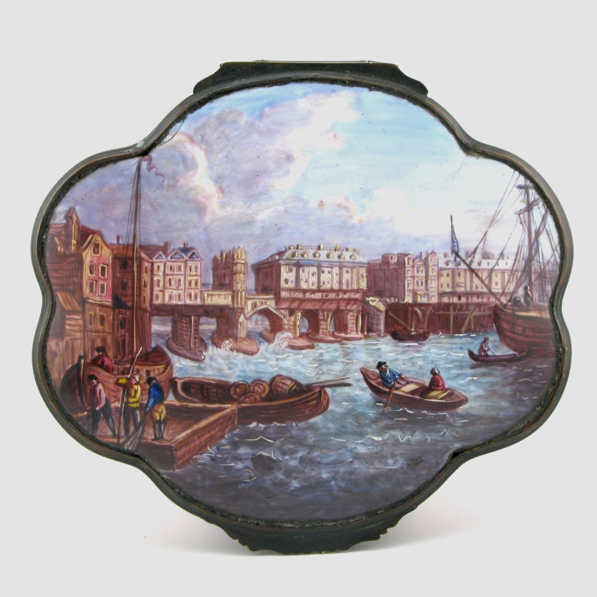 18th-century English London Enamel Table Snuff/trinket Box Old London Bridge-photo-2
