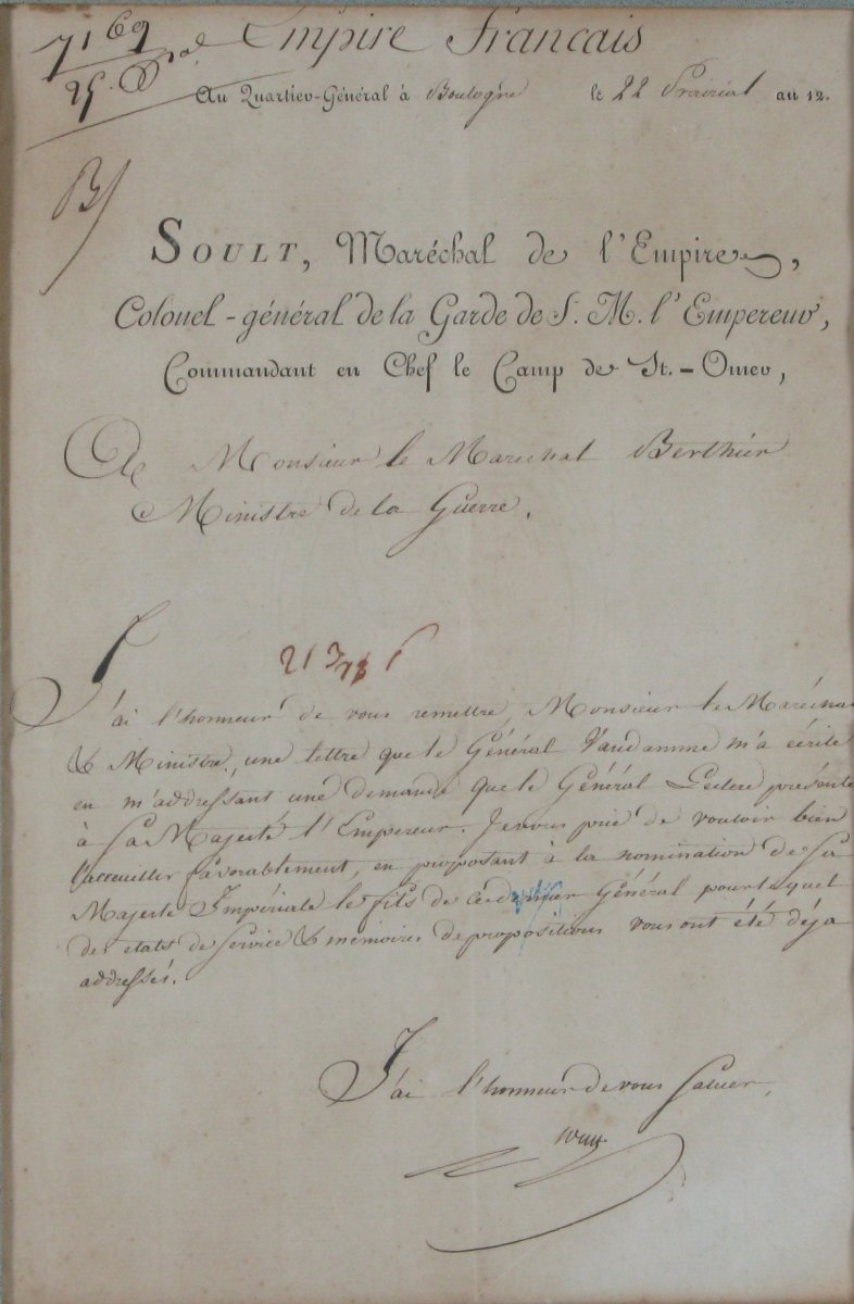 Lettre autographe signée du maréchal Soult au maréchal Berthier (Les guerres de l'Empire)-photo-2