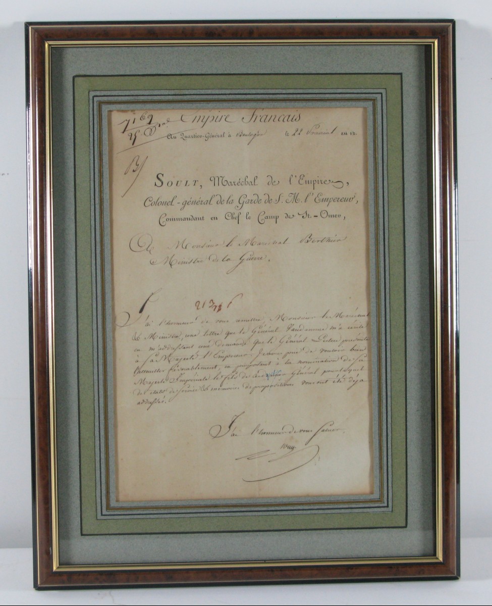 Lettre autographe signée du maréchal Soult au maréchal Berthier (Les guerres de l'Empire)